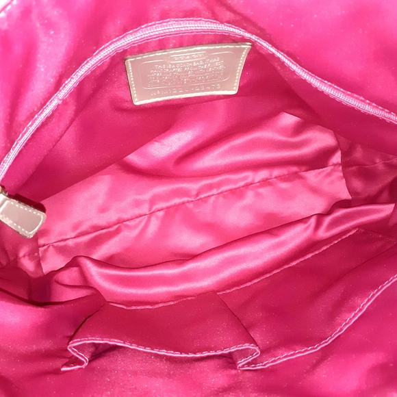 Coach Champagne Fabric Exterior with Satin Fuchsia Interior Shoulder Bag - Picture 3 of 10
